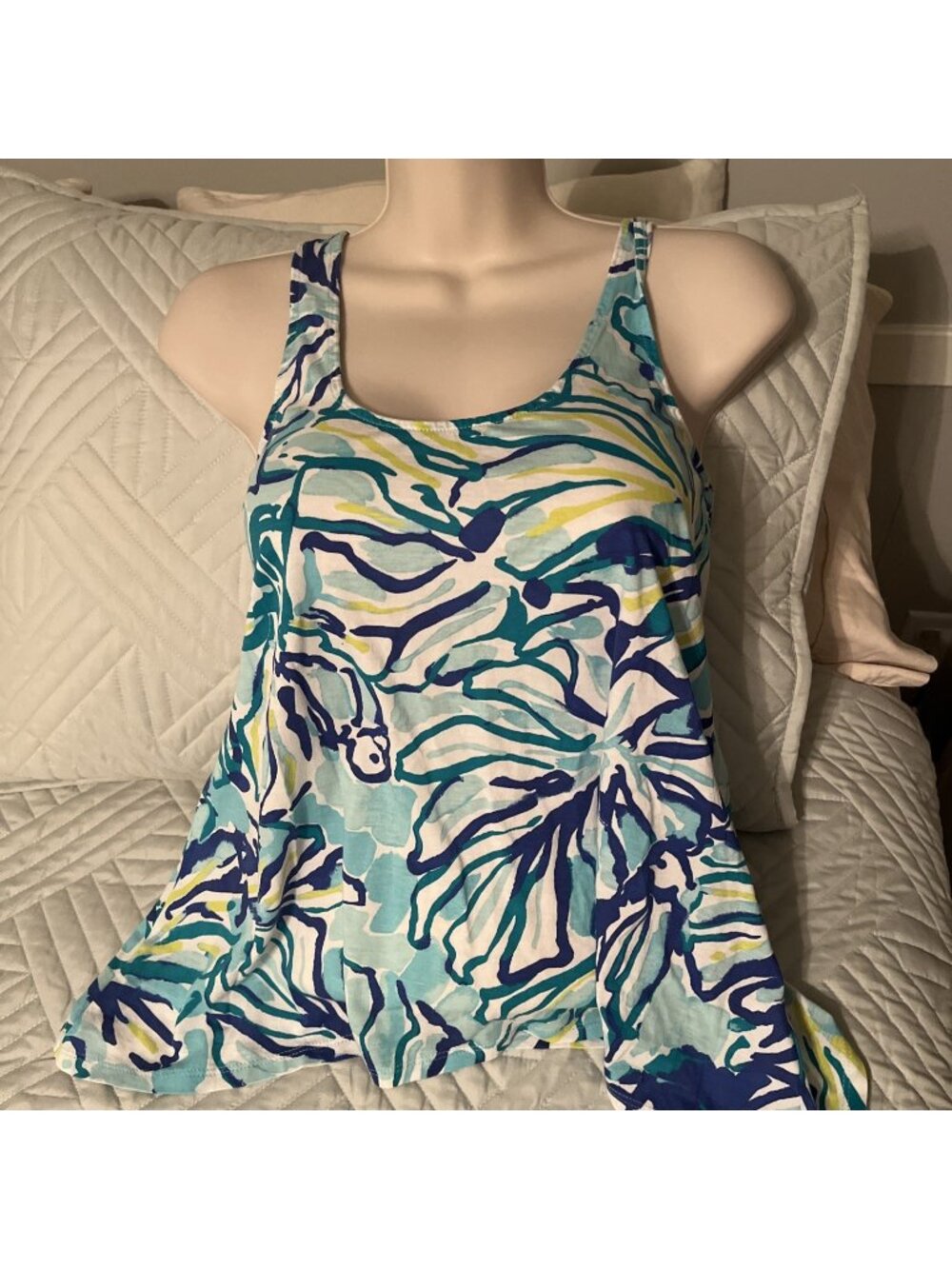 Lilly Pulitzer Tank Top XXS Blue Monterey 23180 Green Floral Razor Back